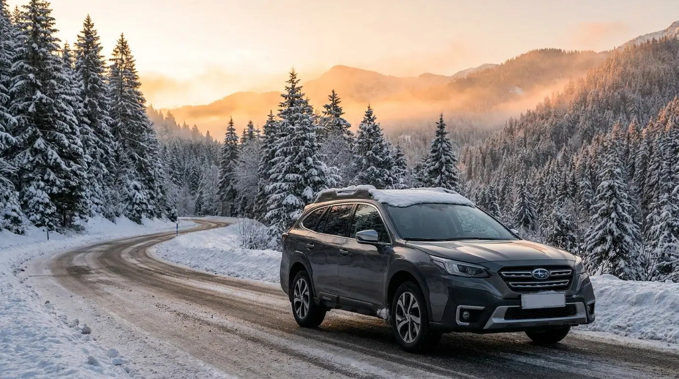 Zimska auto oprema — auto na snežnom putu zimi
