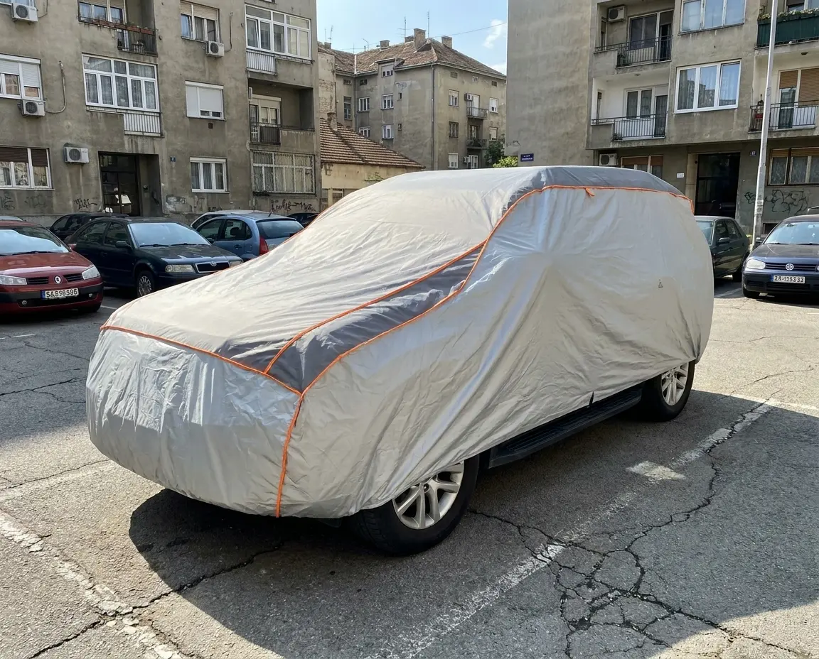 Protivgradna Cerada za SUV – Koja Veličina i Debljina Vam Trebaju 2 Visok SUV sa protivgradnom ceradom koja prekriva povišenu haubu i krov